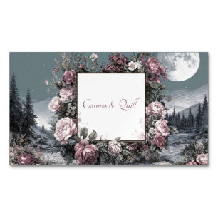 Gothic Fairytale Rose Frame Moonlit Forest Scene Magnetic Business Card