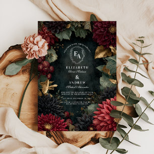 Gothic Fall Dahlia Wedding Invitation