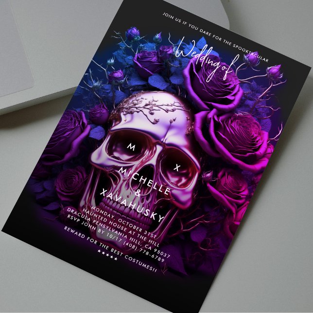 Gothic Fall Wedding Halloween Purple Blue Skull Invitation (Gothic Fall Wedding Halloween Purple Blue Skull Invitation
)