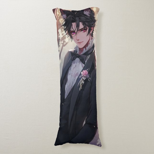 Gothic Fantasy Anime Catboy Body Cushion (Front Vertical)