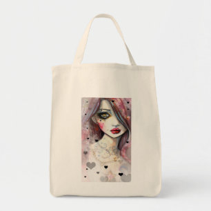 Gothic Fantasy Art Girl with Hearts Tote Bag