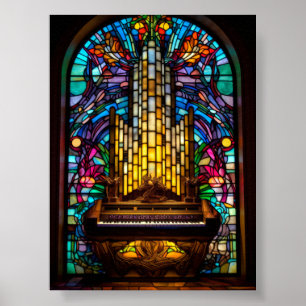 Gothic Fantasy Church Pipe Organ Stained Glass Art Poster
