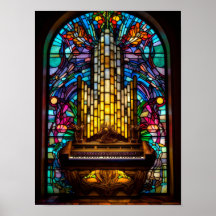 Gothic Fantasy Church Pipe Organ Stained Glass Art