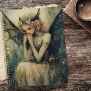 Gothic Fantasy Fairy with Floral Crown Dark Wings  Planner