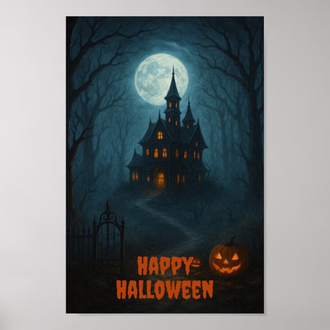Gothic Fantasy | Haunted Castle & Misty Moonlight  Poster (Front)