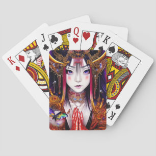 Gothic Fantasy Japanese Girl with Beautiful Eyes Playing Cards