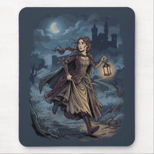 Gothic Fantasy Mediaeval Girl Lantern Castle Night Mouse Pad