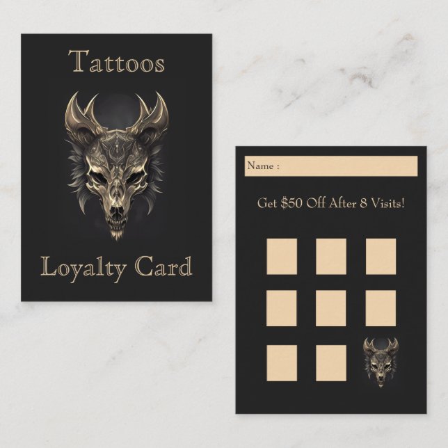 Gothic Fantasy Wolf Skull Black & Gold Loyalty  Business Card (Front/Back)