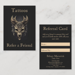 Gothic Fantasy Wolf Skull Black & Gold Referal Business Card