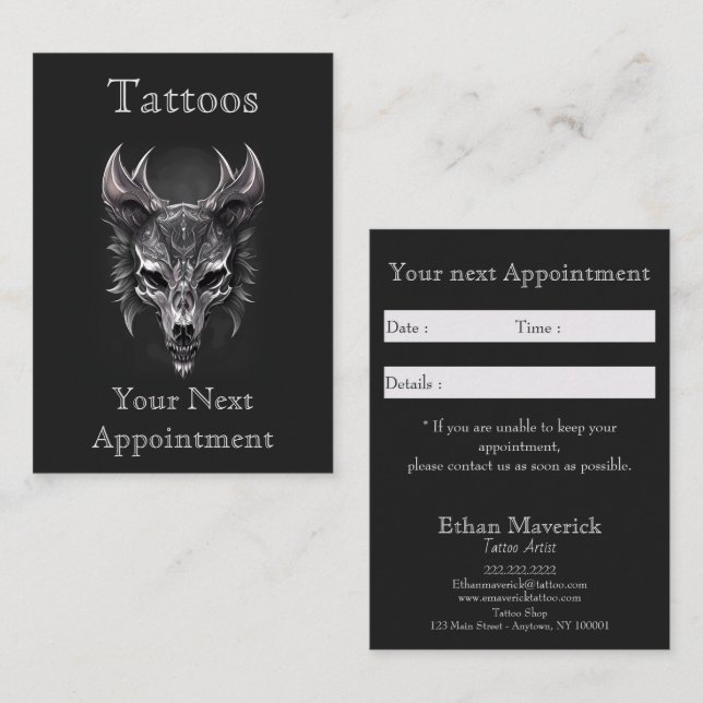 Gothic Fantasy Wolf Skull Black & Silv Appointment Business Card (Front/Back)
