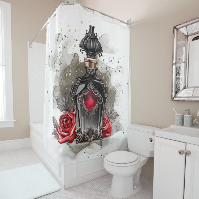 Gothic Fashion Victorian Perfume Bottle with Roses Shower Curtain (In Situ)