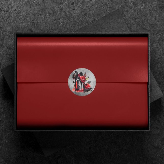 Gothic Fashionista Red Bottom Stilettos with Roses Classic Round Sticker (Creator Uploaded)