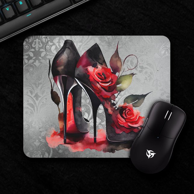 Gothic Fashionista Red Bottom Stilettos with Roses Mouse Pad (Creator Uploaded)