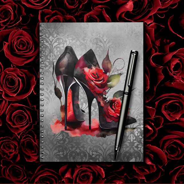 Gothic Fashionista Red Bottom Stilettos with Roses Notebook (Creator Uploaded)