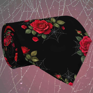 Gothic Faux Silk Roses & Spiderwebs Gentleman's Tie