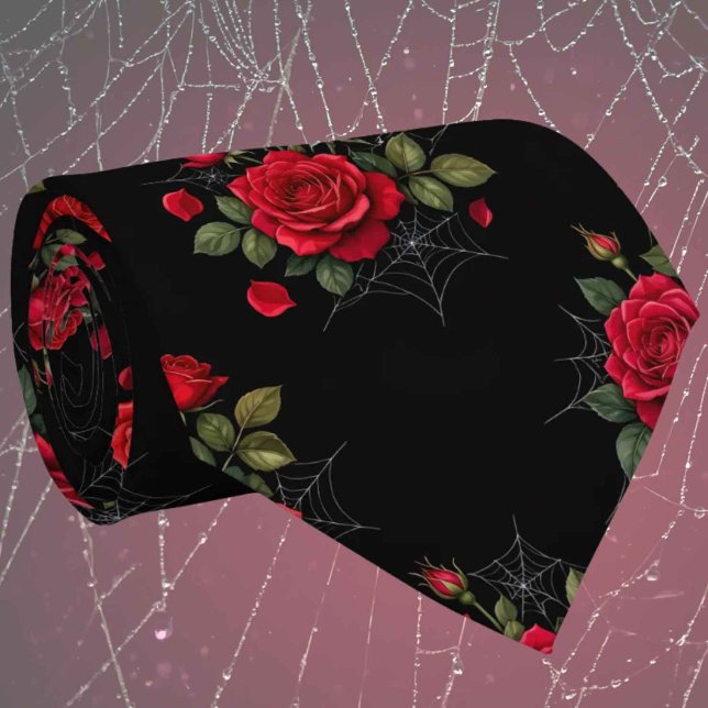 Gothic Faux Silk | Roses & Spiderwebs Gentleman's  Tie (Creator Uploaded)