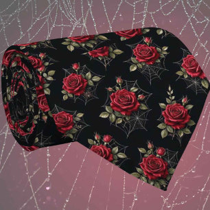 Gothic Faux Silk Roses & Spiderwebs Gentleman's Tie