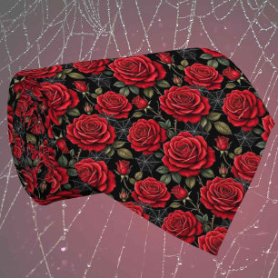 Gothic Faux Silk Roses & Spiderwebs Gentleman's Tie