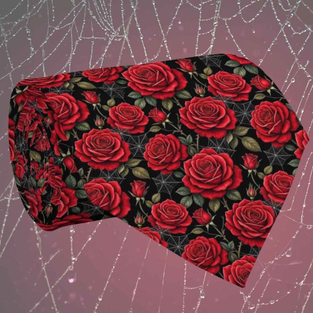 Gothic Faux Silk | Roses & Spiderwebs Gentleman's  Tie (Creator Uploaded)