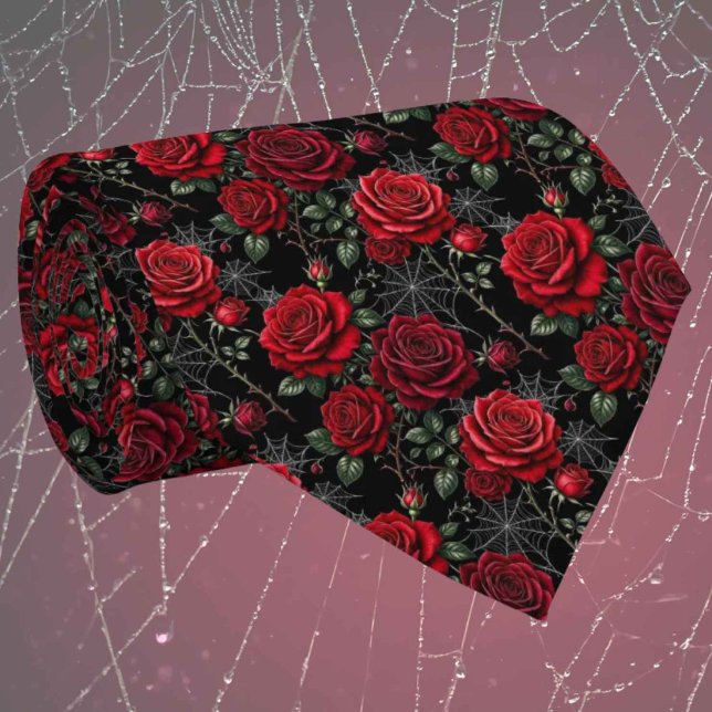 Gothic Faux Silk | Roses & Spiderwebs Gentleman's  Tie (Creator Uploaded)