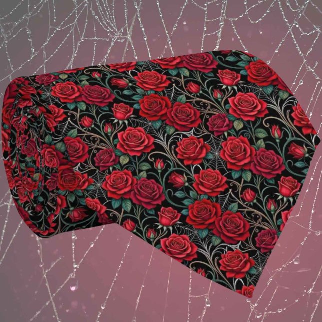 Gothic Faux Silk | Roses & Spiderwebs Gentleman's  Tie (Creator Uploaded)