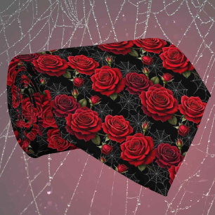 Gothic Faux Silk Roses & Spiderwebs Gentleman's Tie