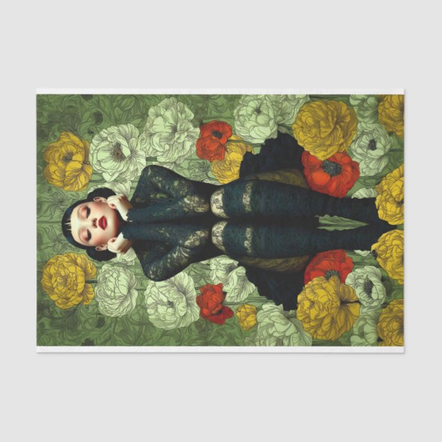 Gothic Female Fashion With Flowers DQ4R Decoupage Tissue Paper (Front)