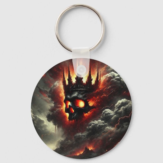 Gothic Fiery Skull Keychain  (Front)