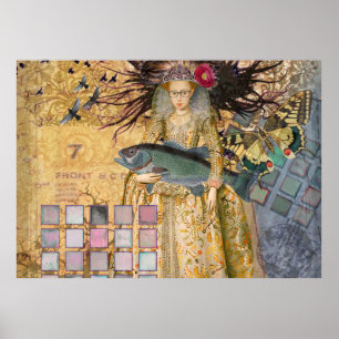 Gothic Fish Pisces Woman Renaissance Whimsical Poster