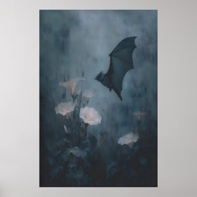 Gothic Floral Bat Wall Art With Pale Pink Flowers (Front)