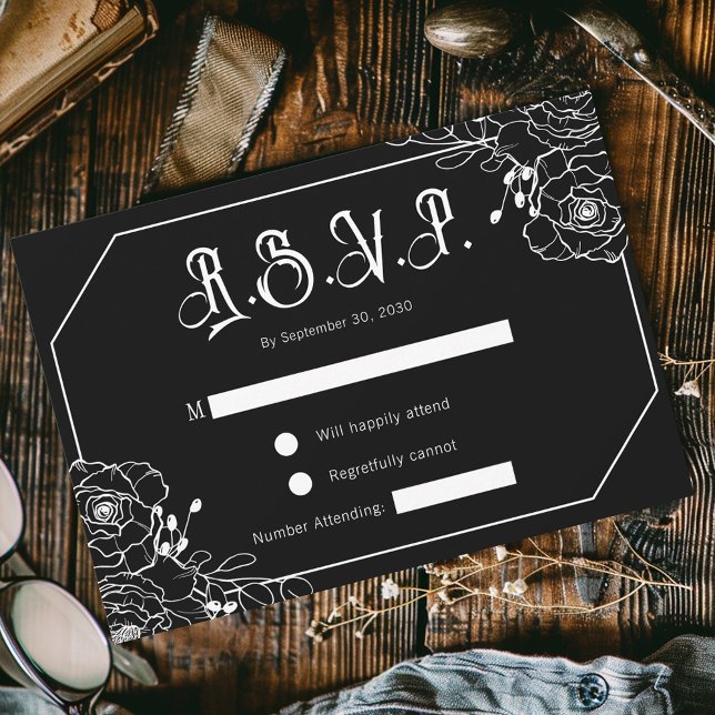 Gothic Floral Black Wedding RSVP Enclosure Card (Creator Uploaded)