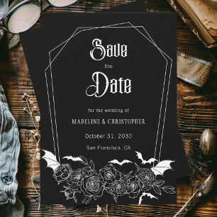 Gothic Floral Black Wedding Save the Date Invitation