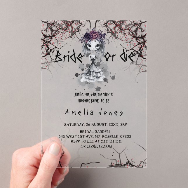 Gothic Floral Bridal Shower  Acrylic Invitations (Insitu (Handheld))