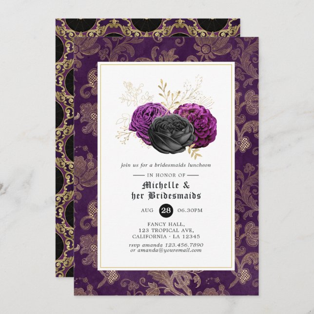Gothic Floral Bridesmaids Luncheon Invitation (Front/Back)