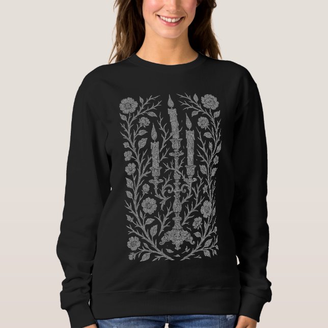 Gothic Floral Candelabrum – Vintage Line Art Sweatshirt (Front)