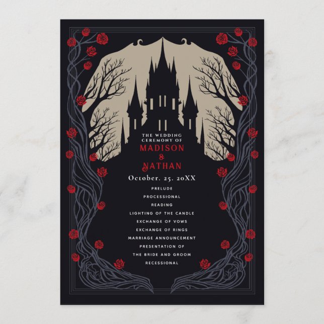 Gothic Floral Castle Wedding Program Programme (Front)