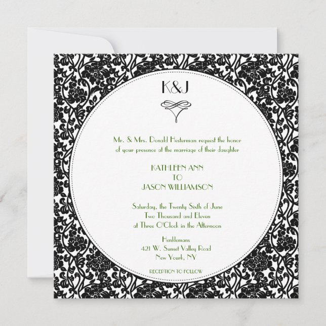 Gothic Floral Damask Monogram Wedding Invitation (Front)