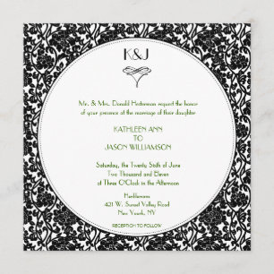 Gothic Floral Damask Monogram Wedding Invitation
