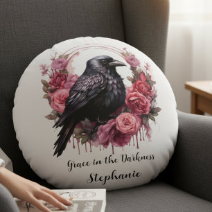 Gothic Floral Dark Academia Round Cushion