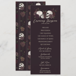 Gothic Floral Dark Burgundy Wedding Program Card