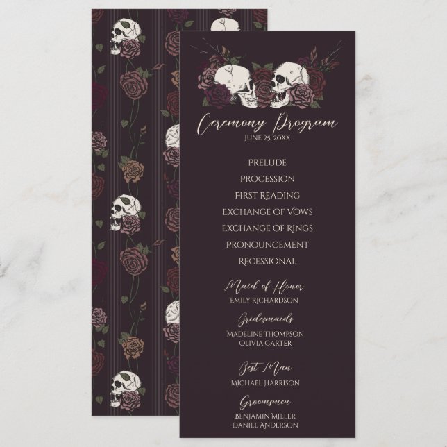 Gothic Floral Dark Burgundy Wedding Program Card (Front/Back)