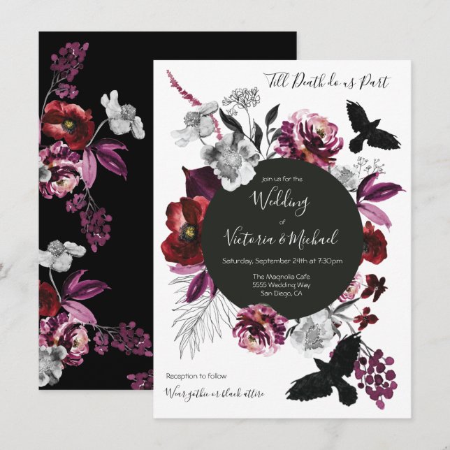 Gothic Floral Dark & Moody Wedding Invitation (Front/Back)