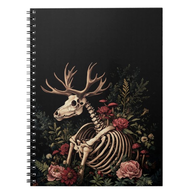 Gothic Floral Deer Skeleton Notebook (Front)