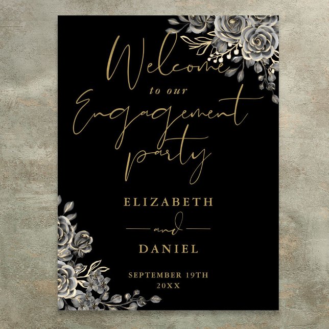 Gothic Floral Engagement Party Welcome Sign (Gothic Floral Engagement Party Welcome Sign)
