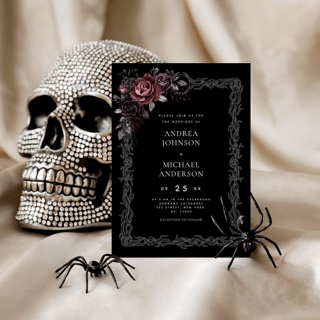 Gothic Floral Frame Dark Goth Halloween Wedding Invitation (Creator Uploaded)