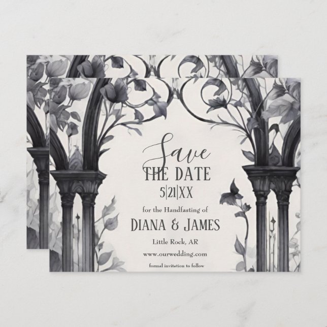Gothic Floral Garden Gate Pagan Handfasting Save The Date (Front/Back)