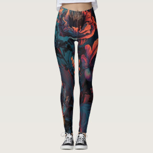 Gothic Floral Glitter Neon Floral Leggings