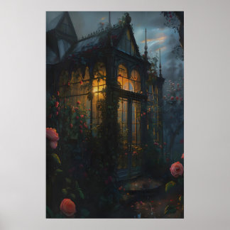 Gothic Floral Greenhouse Roses Art Printable Poster