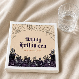 Gothic Floral Halloween Paper with Custom name Napkin