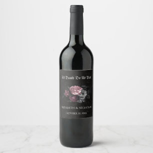 Gothic Floral Halloween Wedding Wine Label